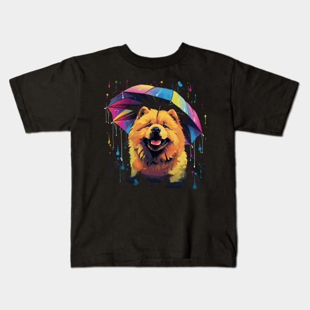 Chow Chow Rainy Day With Umbrella Kids T-Shirt by JH Mart